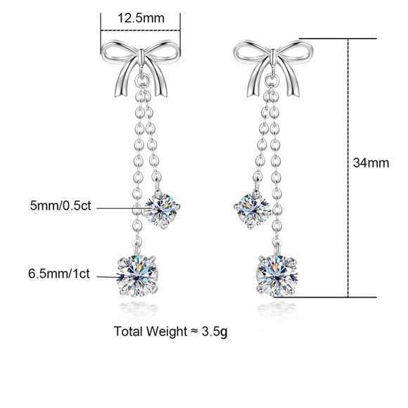 Certified 3ct. t.w. Diamond Bow Dangle Earrings 18k White Gold over Italy Silver - Picture 3 of 14